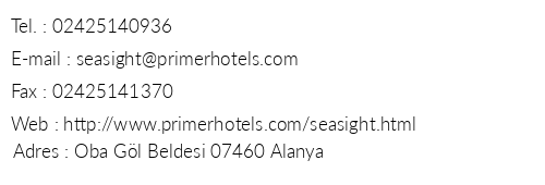 Sea Sight Hotel telefon numaralar, faks, e-mail, posta adresi ve iletiim bilgileri